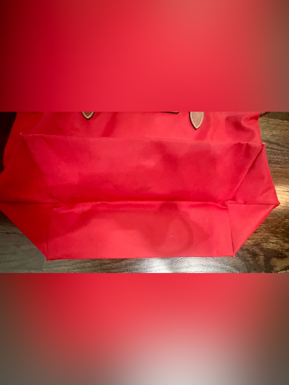 Longchamp Le Pliage Large Red Nylon Tote Bag Brown Leather Handles - Picture 5 of 8